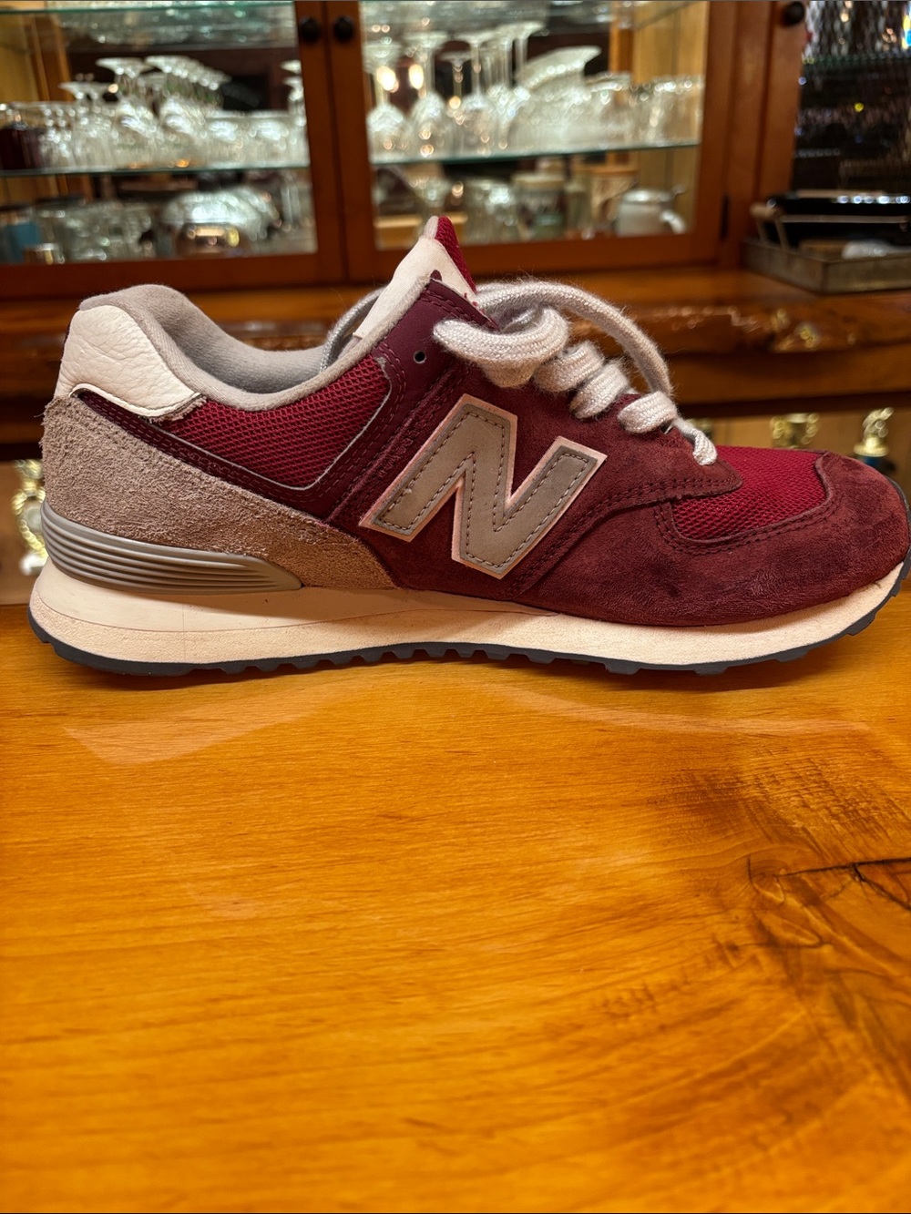 Men’s New Balance Burgundy & Gray 574 Running Sneakers - Picture 3 of 10